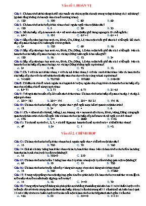 Trắc nghiệm Toán 11 - Bài 2 Hoán vị chỉnh hợp tổ hợp (Có đáp án)